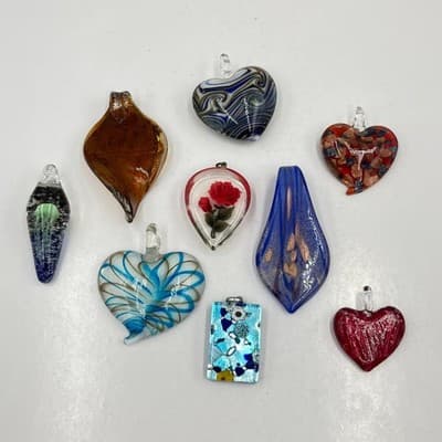 10pc Artisan Jewelry Set Handblown Glass Heart Jellyfish & Rose Intaglio Pendant - Thumbnail 20