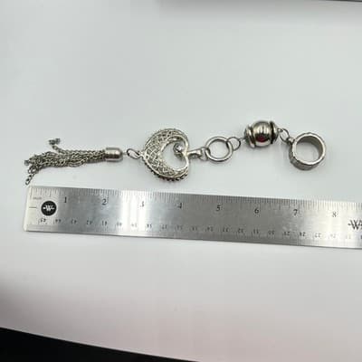 Vintage Silver Tone Charm Set - Rhinestone Heart, Birdhouse Tassel, Lotus Locket - Thumbnail 3