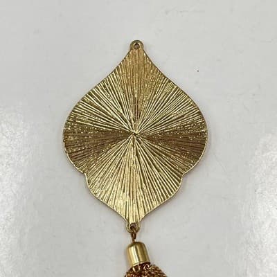 Vintage Gold Tone Orange Enamel Filigree Moroccan Style Tassel Statement Pendant - Thumbnail 6