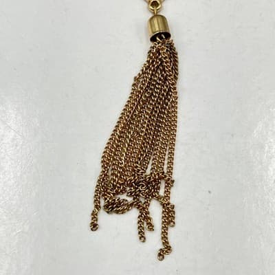 Vintage Gold Tone Orange Enamel Filigree Moroccan Style Tassel Statement Pendant - Thumbnail 3