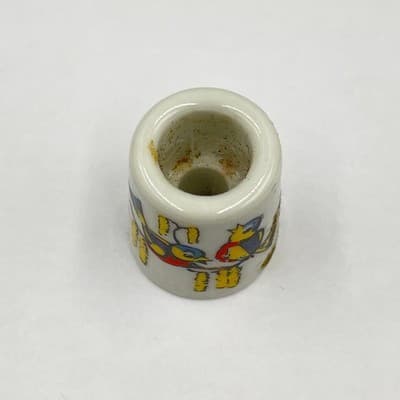 Vintage Germany Ceramic Thimble Dual-Sided Bluebirds & Lamb Hand-Painted Rare - Thumbnail 2