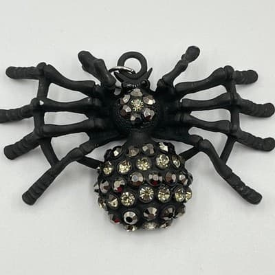 Large Black Spider Pendant Rhinestone Gothic Halloween Statement Jewelry Charm
