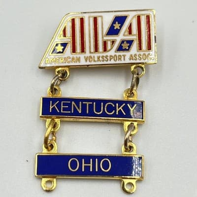 Vintage AVA American Volkssport Assoc Pin Kentucky Ohio State Dangle Medal Gold
