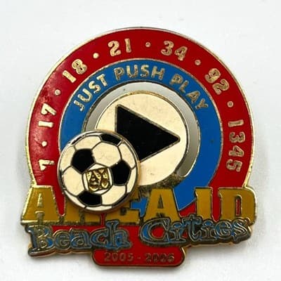 AYSO Beach Cities Soccer Pin 2005-2006 Just Push Play Spinner Sport Pins Int'l