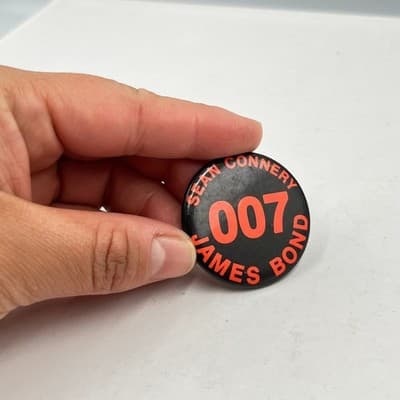 VTG Sean Connery 007 James Bond Pinback Button Orange Black Movie Memorabilia - Thumbnail 3