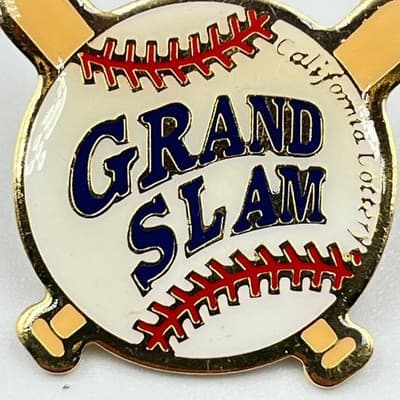 Vintage California State Lottery Grand Slam Baseball Enamel Pin Gold Tone Sports - Thumbnail 2