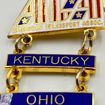 Vintage AVA American Volkssport Assoc Pin Kentucky Ohio State Dangle Medal Gold - Thumbnail 2