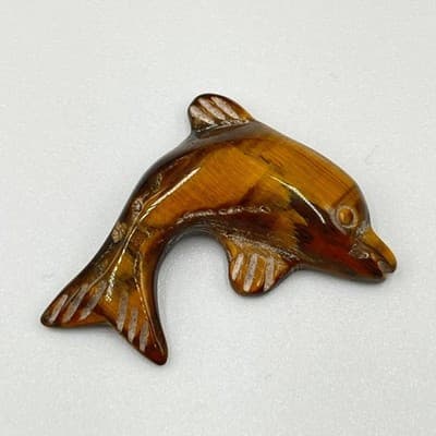 VTG Tiger's Eye Dolphin & Sphere, Jasper Cabs, Heart Stones, Unset Gem Lot 6pc - Thumbnail 12