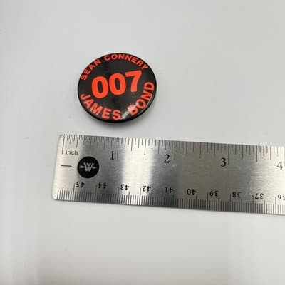 VTG Sean Connery 007 James Bond Pinback Button Orange Black Movie Memorabilia - Thumbnail 4