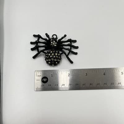 Large Black Spider Pendant Rhinestone Gothic Halloween Statement Jewelry Charm - Thumbnail 5