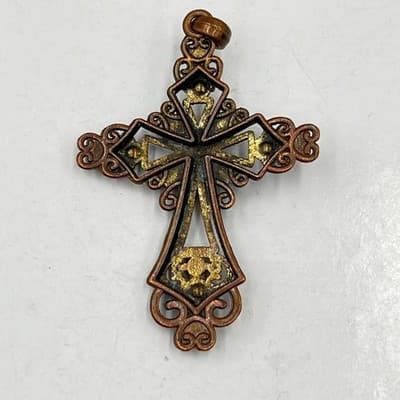 Lot of 3 Vintage & Artisan Cross Pendants, Pearl, Crystal, Gemstone Wire Wrap - Thumbnail 6