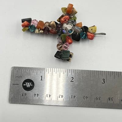 Lot of 3 Vintage & Artisan Cross Pendants, Pearl, Crystal, Gemstone Wire Wrap - Thumbnail 9