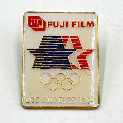 Vintage 1984 Los Angeles Olympics Fujifilm Enamel Pin Gold Tone Star Logo LA84