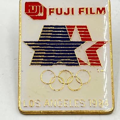 Vintage 1984 Los Angeles Olympics Fujifilm Enamel Pin Gold Tone Star Logo LA84 - Thumbnail 3