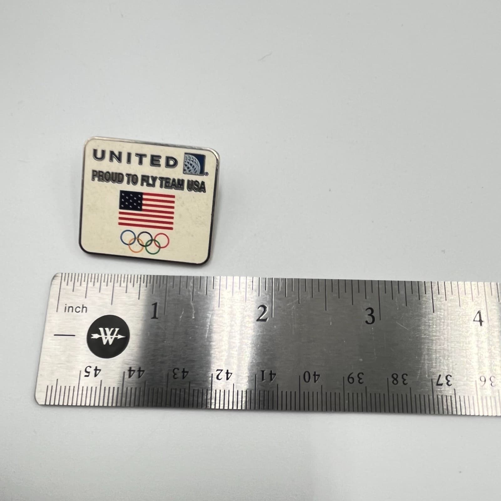 United Airlines Team USA Olympics Lapel Pin Proud to Fly Silver Tone Enamel - Thumbnail 5