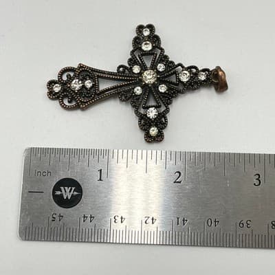 Lot of 3 Vintage & Artisan Cross Pendants, Pearl, Crystal, Gemstone Wire Wrap - Thumbnail 7