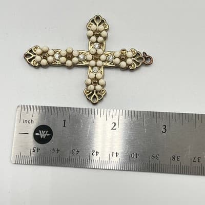 Lot of 3 Vintage & Artisan Cross Pendants, Pearl, Crystal, Gemstone Wire Wrap - Thumbnail 4