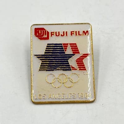 Vintage 1984 Los Angeles Olympics Fujifilm Enamel Pin Gold Tone Star Logo LA84 - Thumbnail 2