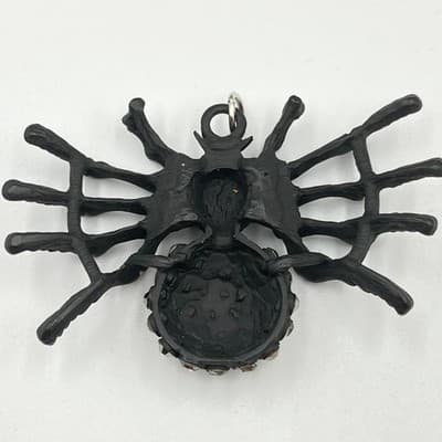 Large Black Spider Pendant Rhinestone Gothic Halloween Statement Jewelry Charm - Thumbnail 4