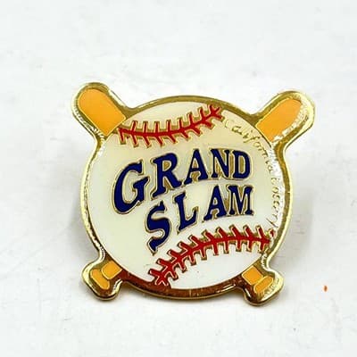 Vintage California State Lottery Grand Slam Baseball Enamel Pin Gold Tone Sports