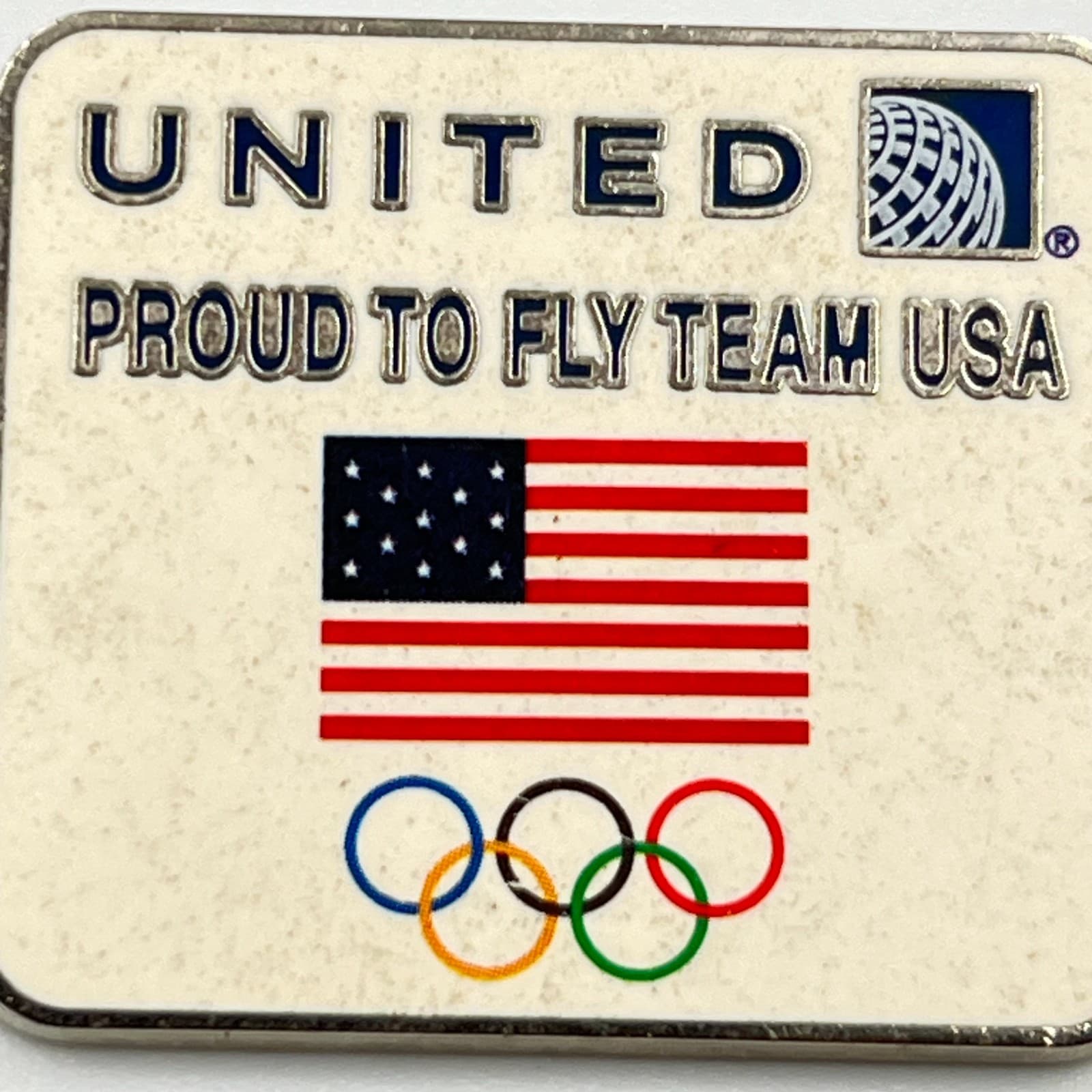 United Airlines Team USA Olympics Lapel Pin Proud to Fly Silver Tone Enamel - Thumbnail 2