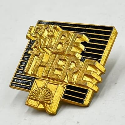 Vintage NBC TV Promo Pin Let's All Be There Gold Tone Enamel Peacock Logo Badge - Thumbnail 3