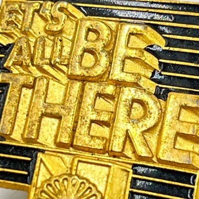 Vintage NBC TV Promo Pin Let's All Be There Gold Tone Enamel Peacock Logo Badge - Thumbnail 2