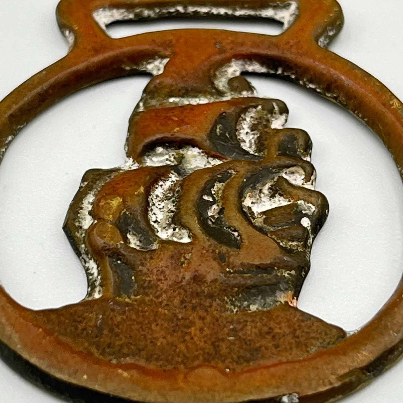 VTG Antique Brass Tone Oxide Metal Nautical Galleon Ship Horse Medallion Pendant - Thumbnail 2
