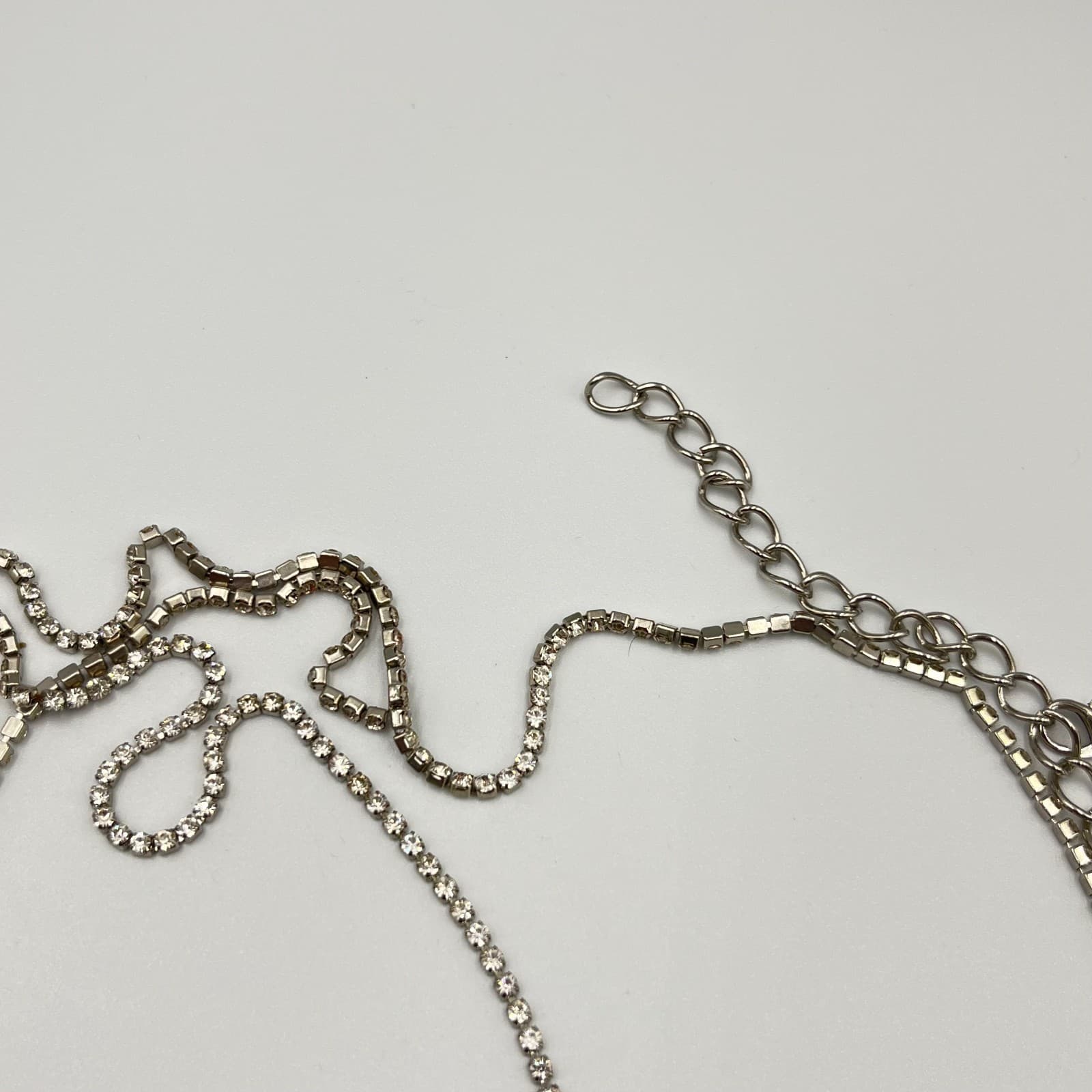 VTG Silver Rhinestone Choker Set, Faux Pearl Clip-On Earrings & Clover Brooch - Thumbnail 6