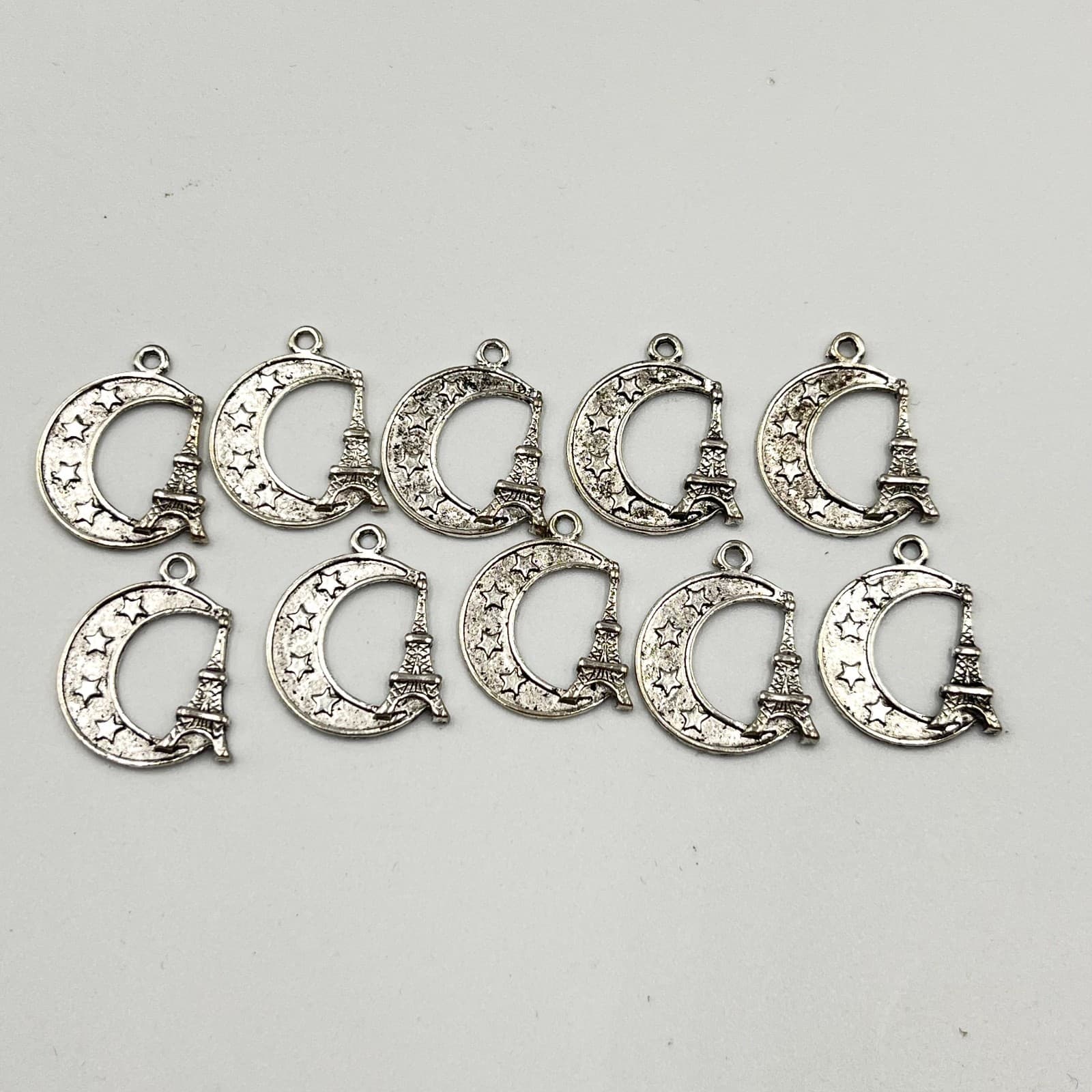 Vintage Silver Tone Crescent Moon Eiffel Tower Star Charm Bulk Lot of 10 Fashion