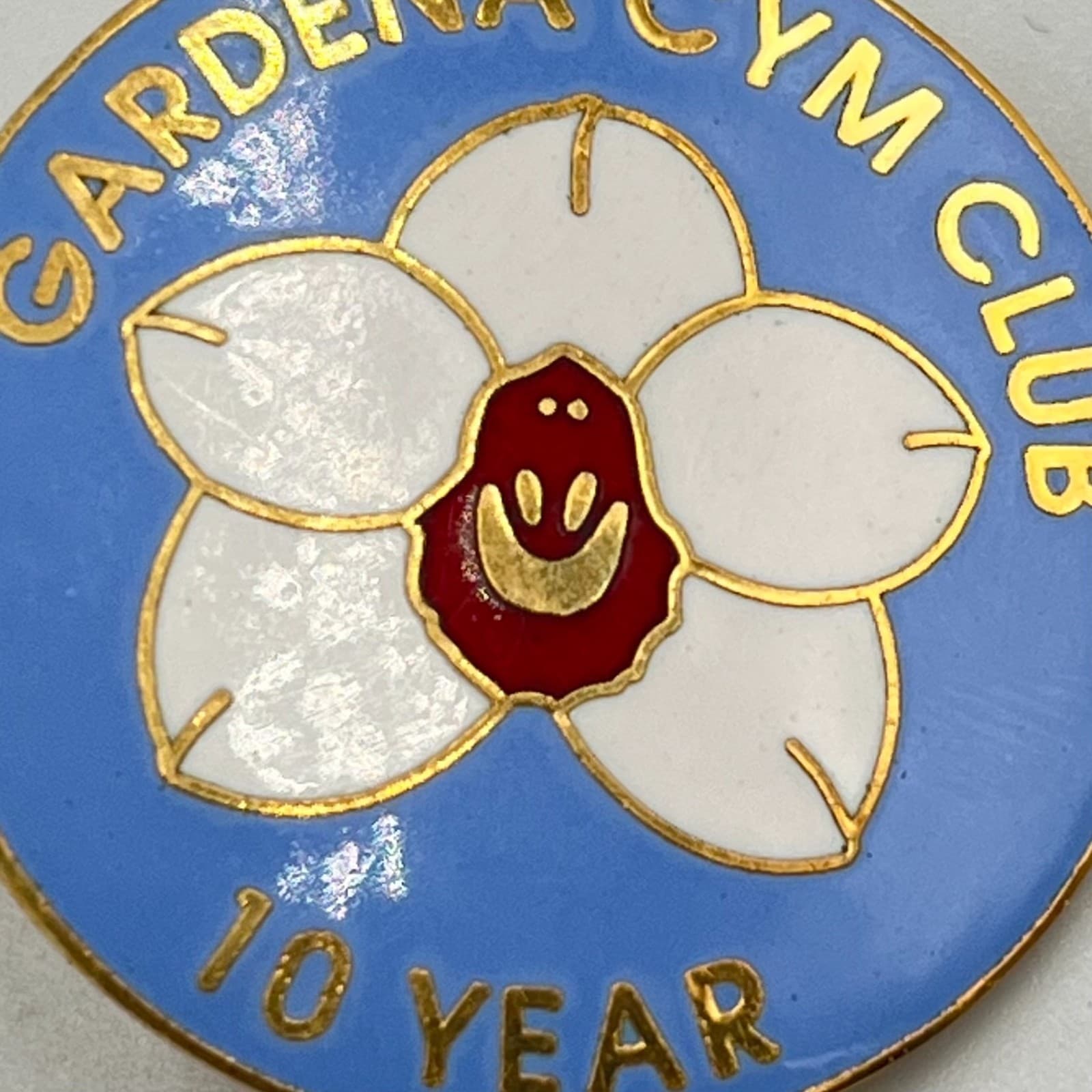 Vintage Gardena Cym Club 10 Year Service Pin Gold Tone Enamel Flower Lapel Hat - Thumbnail 3