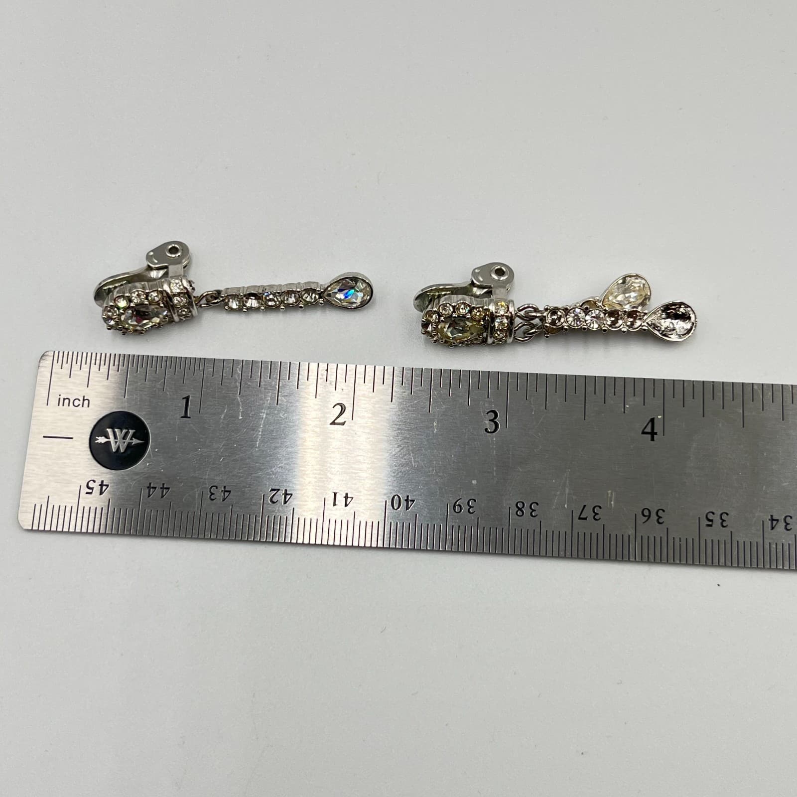 VTG Silver Rhinestone Choker Set, Faux Pearl Clip-On Earrings & Clover Brooch - Thumbnail 11