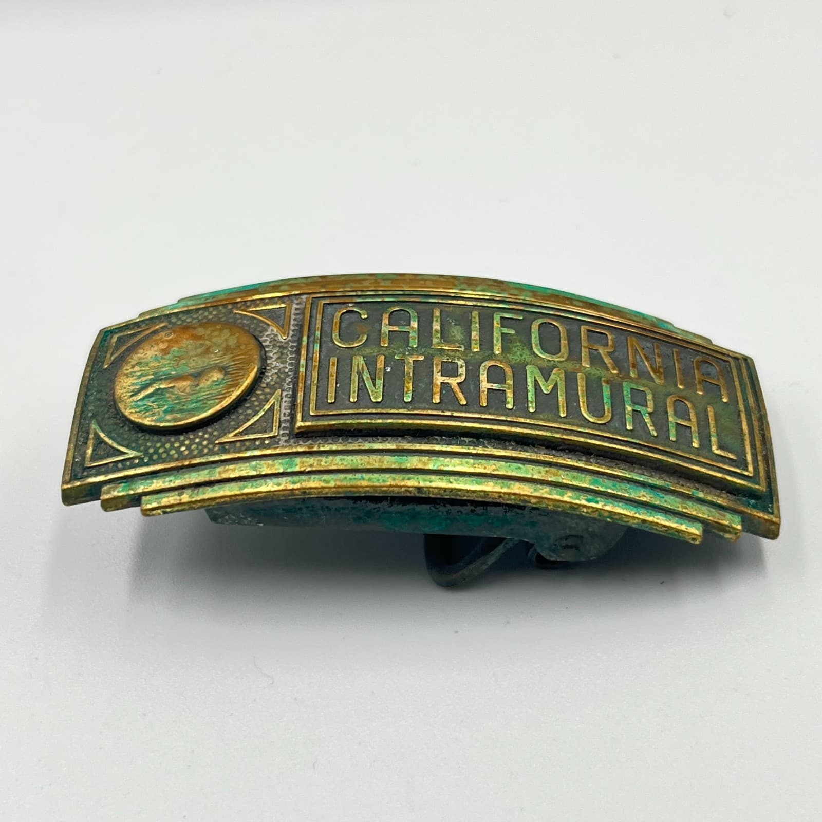 Vintage California Intramural Brass Belt Buckle Art Deco Swimming Trophy Style - Thumbnail 2
