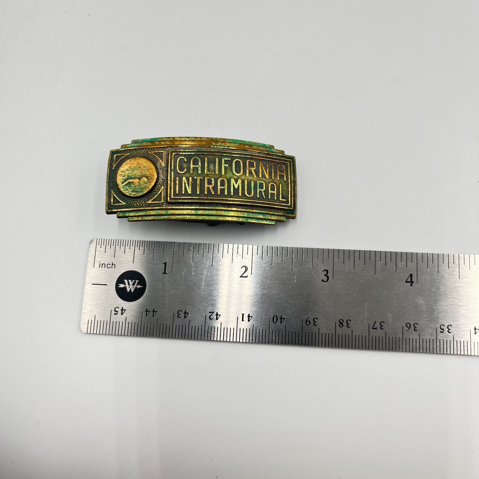 Vintage California Intramural Brass Belt Buckle Art Deco Swimming Trophy Style - Thumbnail 7