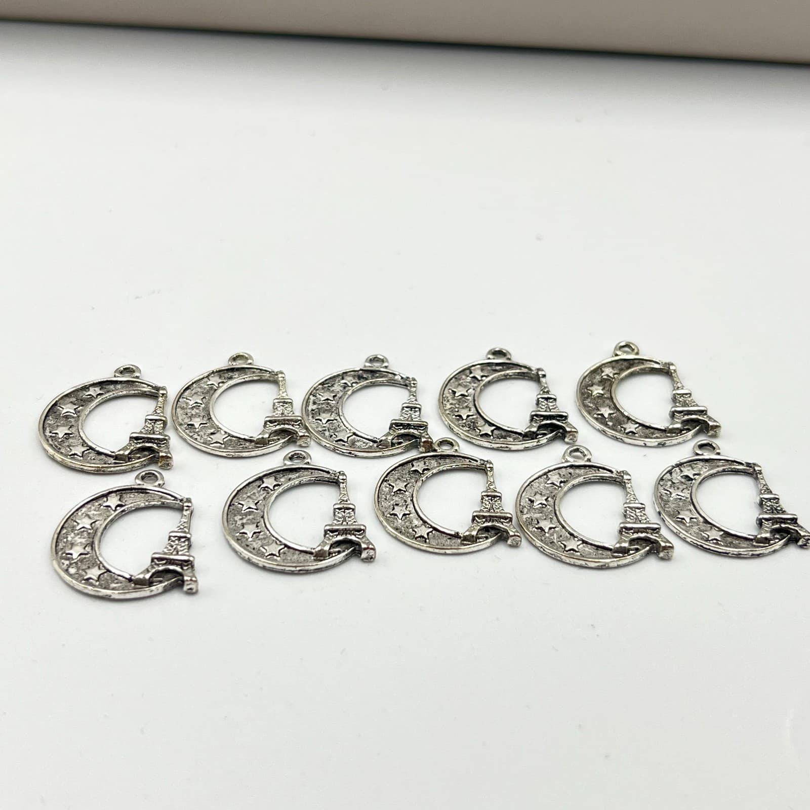 Vintage Silver Tone Crescent Moon Eiffel Tower Star Charm Bulk Lot of 10 Fashion - Thumbnail 5