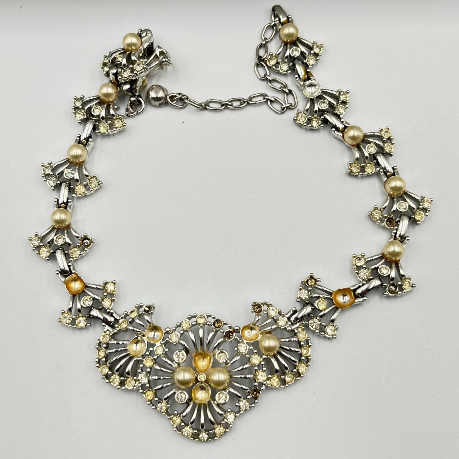 Vintage Silver Tone Jewelry Lot: Pearl Statement Necklace & 5 Designer Brooches - Thumbnail 4