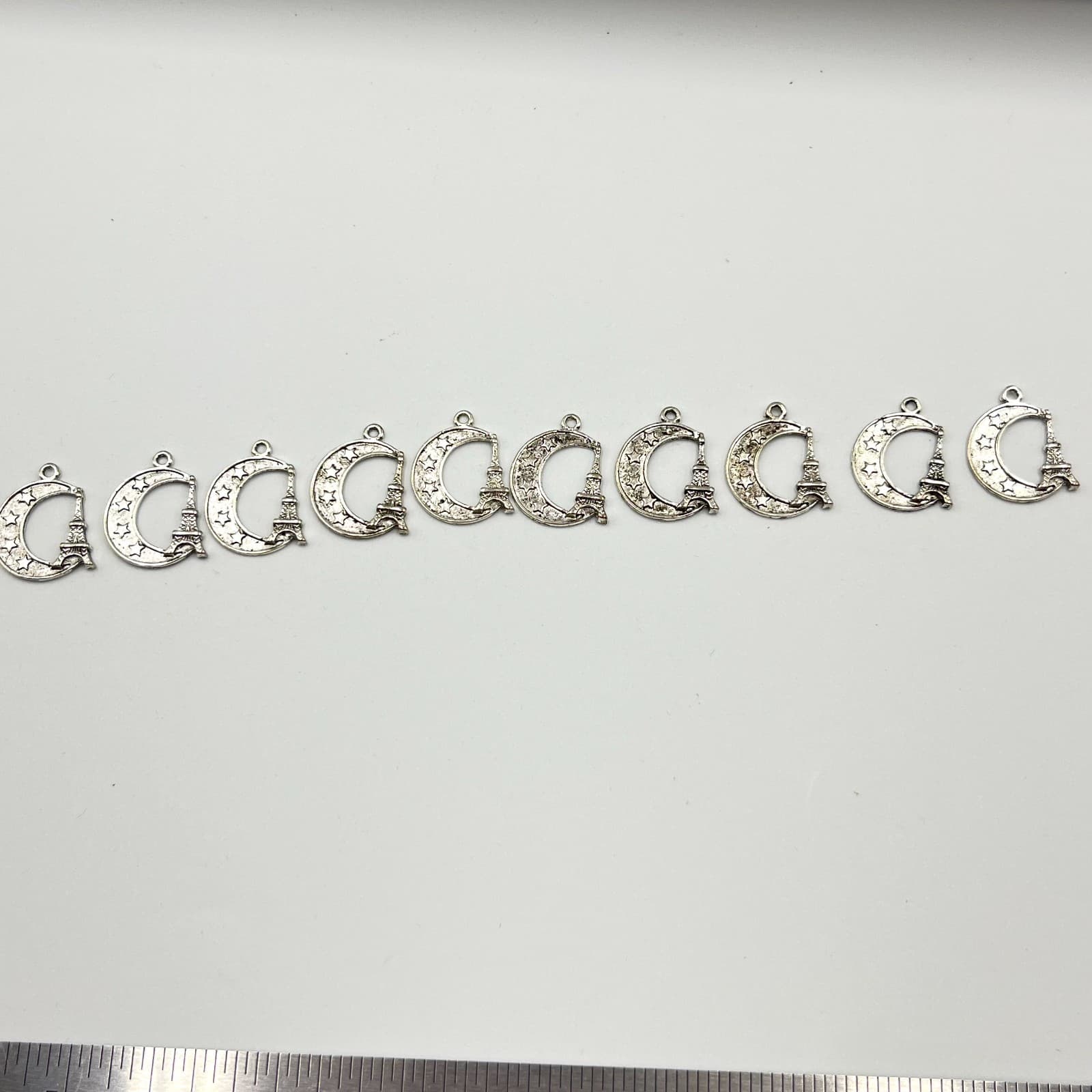 Vintage Silver Tone Crescent Moon Eiffel Tower Star Charm Bulk Lot of 10 Fashion - Thumbnail 3