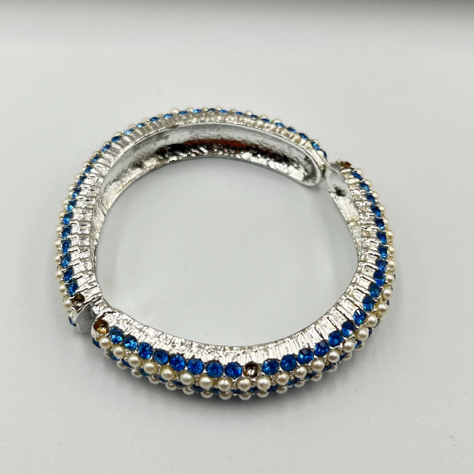 Vintage Revival 3-Piece Bracelet Set Blue Rhinestone Pearl Amber Floral Filigree - Thumbnail 2