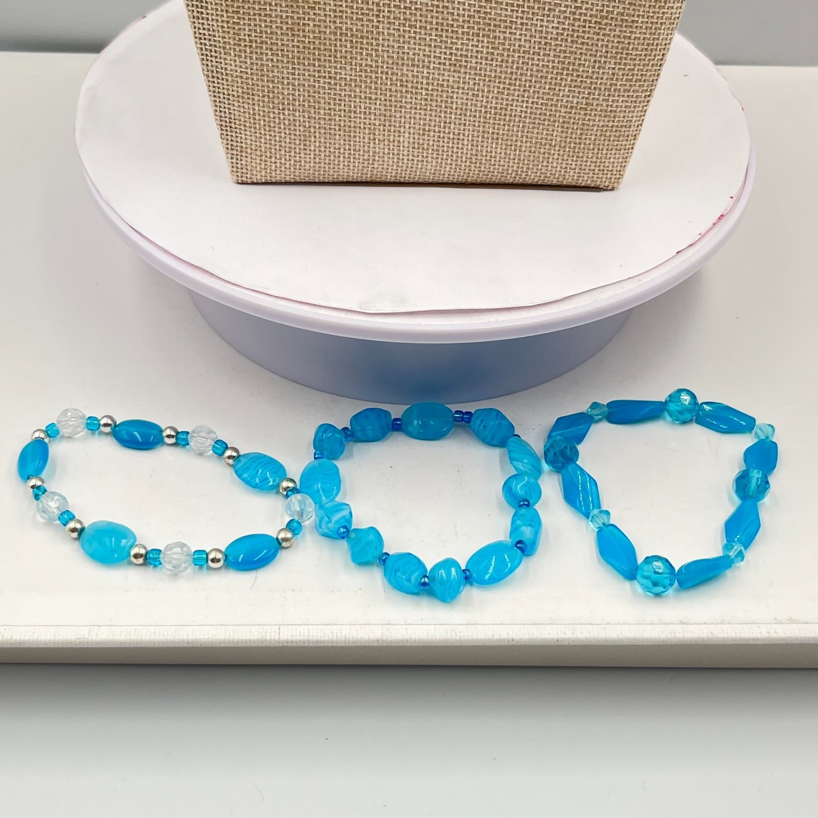Vintage Retro Teal Blue Beaded Necklace & Bracelet Set 4pc Fashion Jewelry - Thumbnail 11