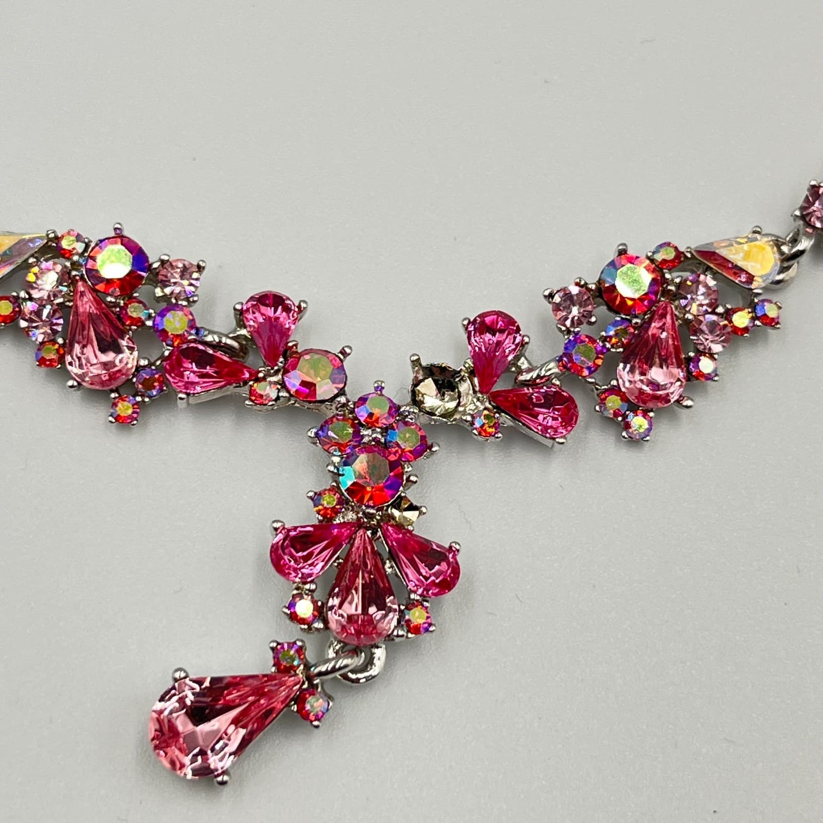 Vintage 5pc Jewelry Lot Pink Rhinestone Crystal Necklace Bracelet Cross Y2K Set - Thumbnail 4