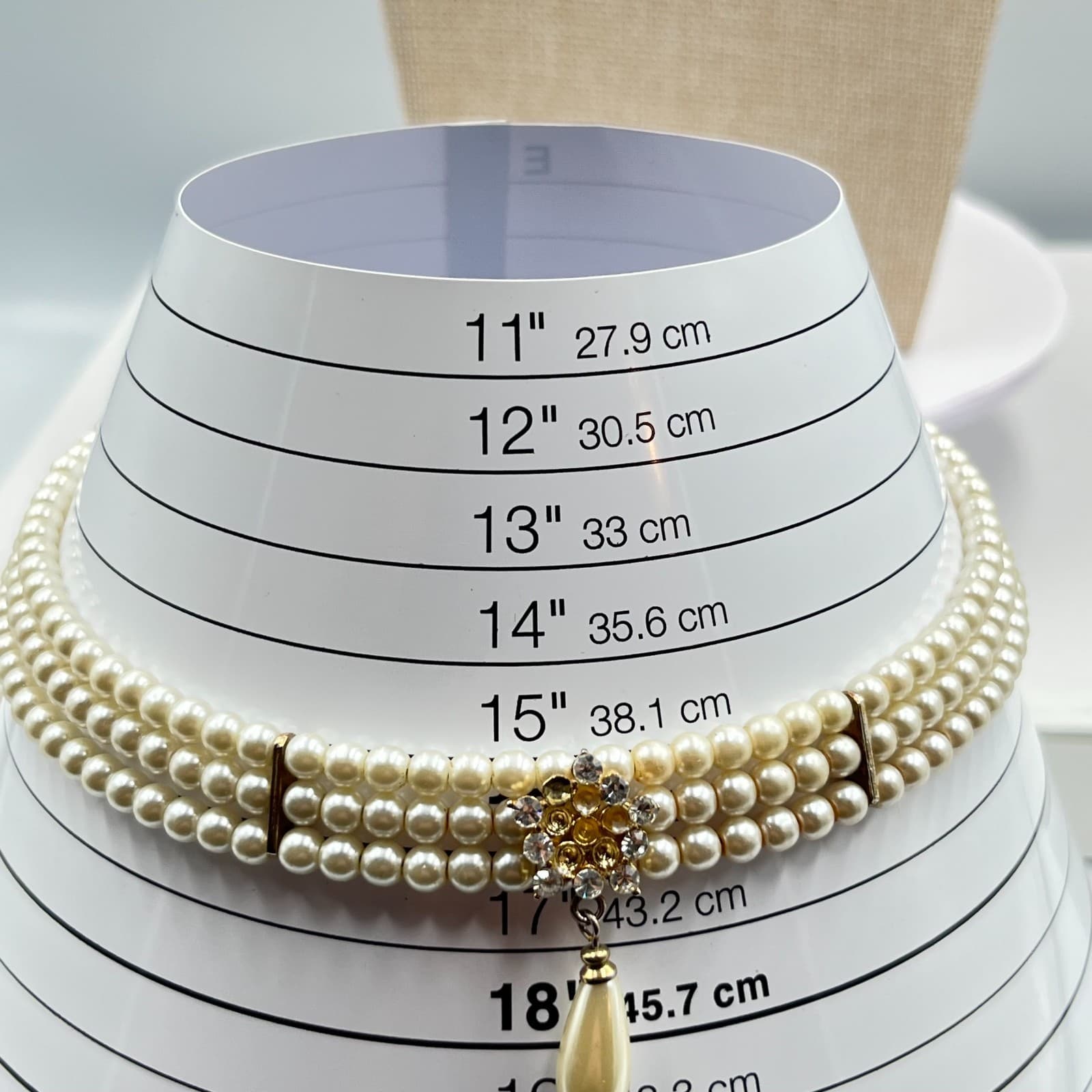 Vintage Retro 3pc Faux Pearl Necklace Set Champagne Cream Rhinestone Clasp Lot - Thumbnail 5