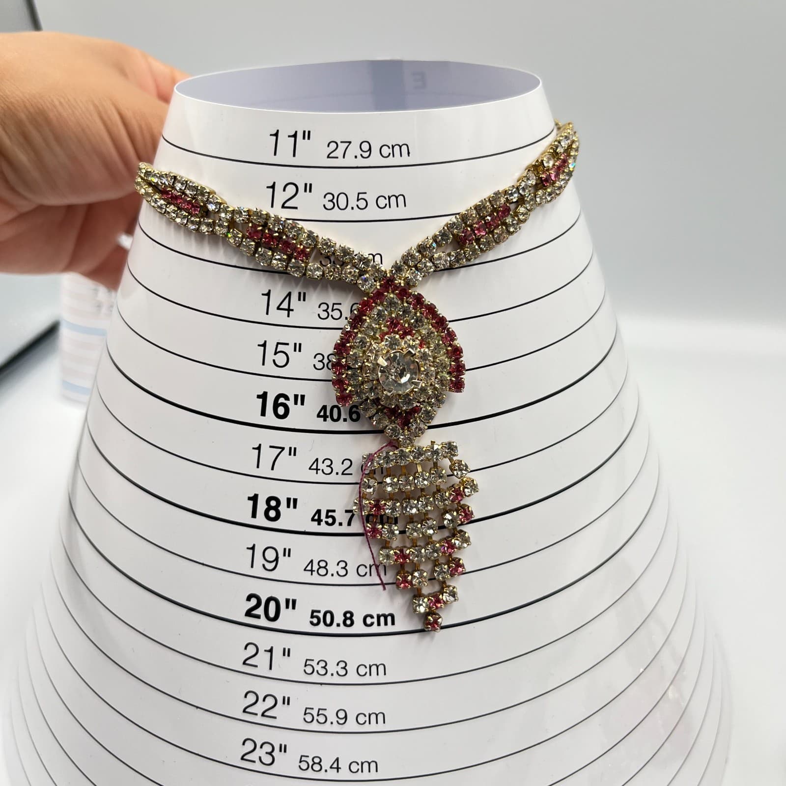 Vintage 5pc Jewelry Lot Pink Rhinestone Crystal Necklace Bracelet Cross Y2K Set - Thumbnail 15