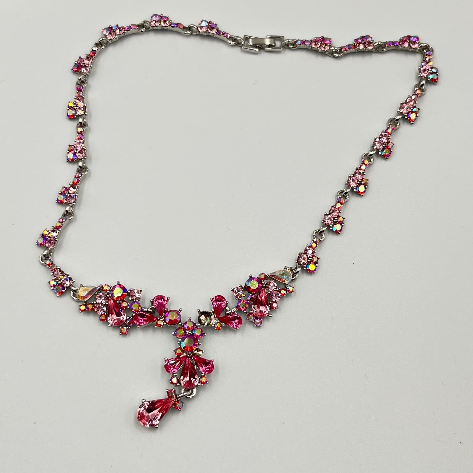 Vintage 5pc Jewelry Lot Pink Rhinestone Crystal Necklace Bracelet Cross Y2K Set - Thumbnail 3