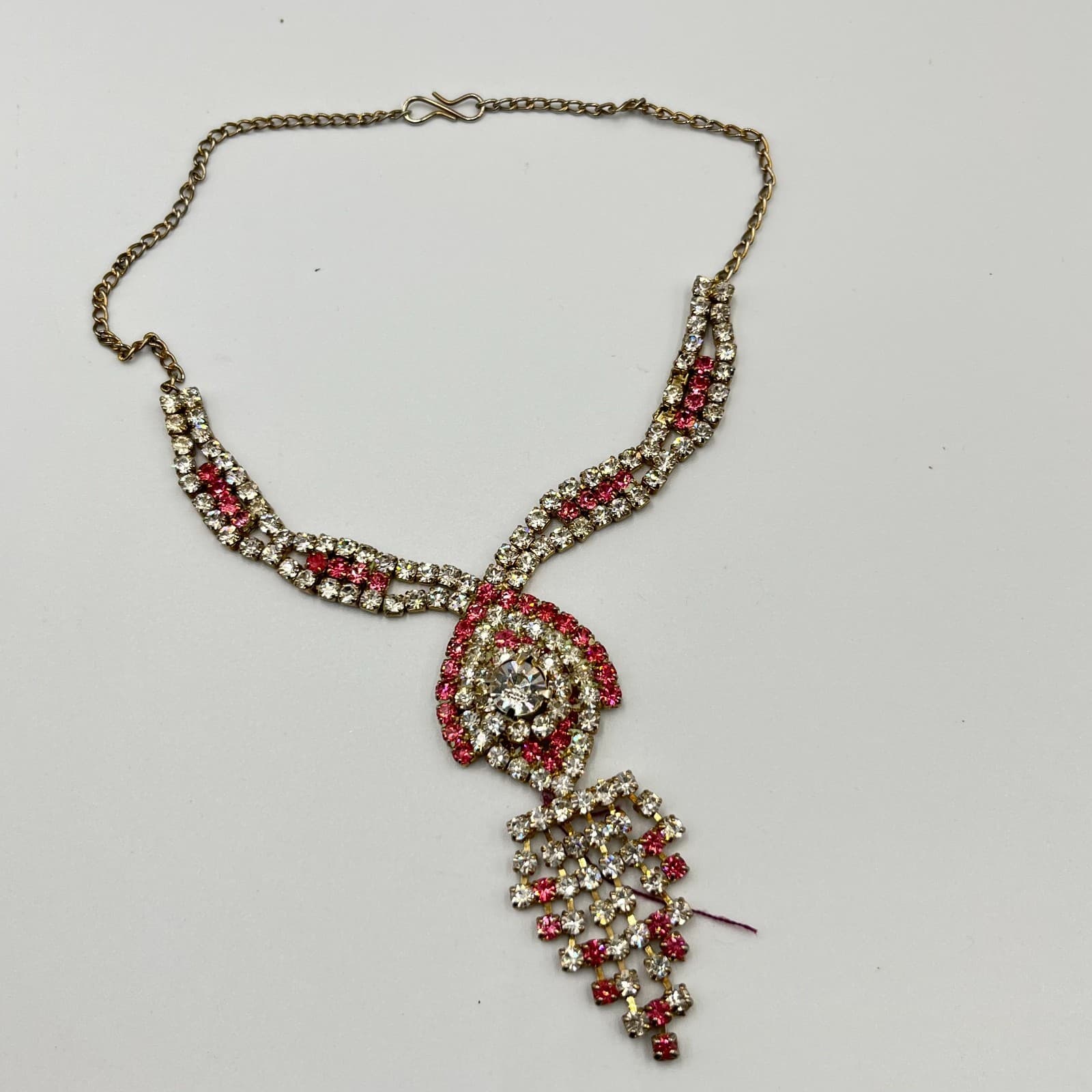 Vintage 5pc Jewelry Lot Pink Rhinestone Crystal Necklace Bracelet Cross Y2K Set - Thumbnail 13