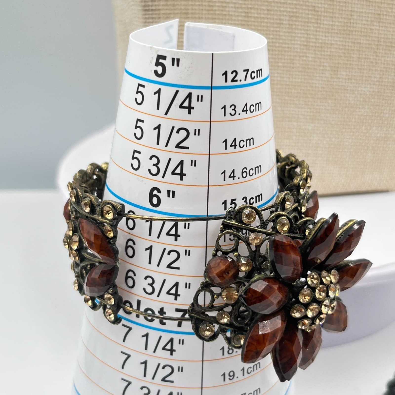 Vintage Revival 3-Piece Bracelet Set Blue Rhinestone Pearl Amber Floral Filigree - Thumbnail 7