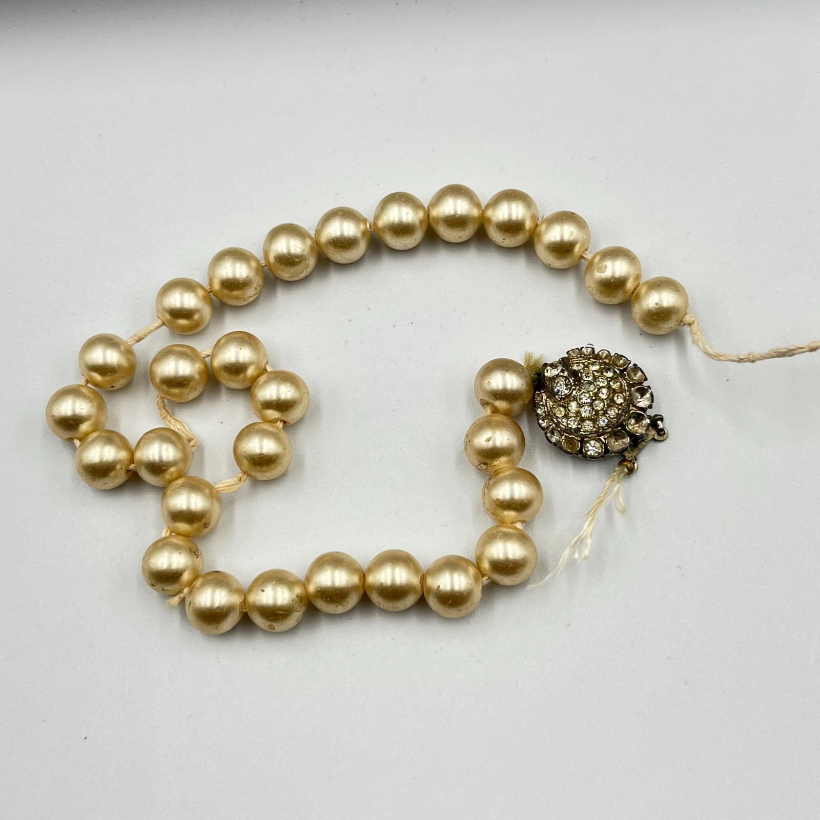 Vintage Retro 3pc Faux Pearl Necklace Set Champagne Cream Rhinestone Clasp Lot - Thumbnail 6