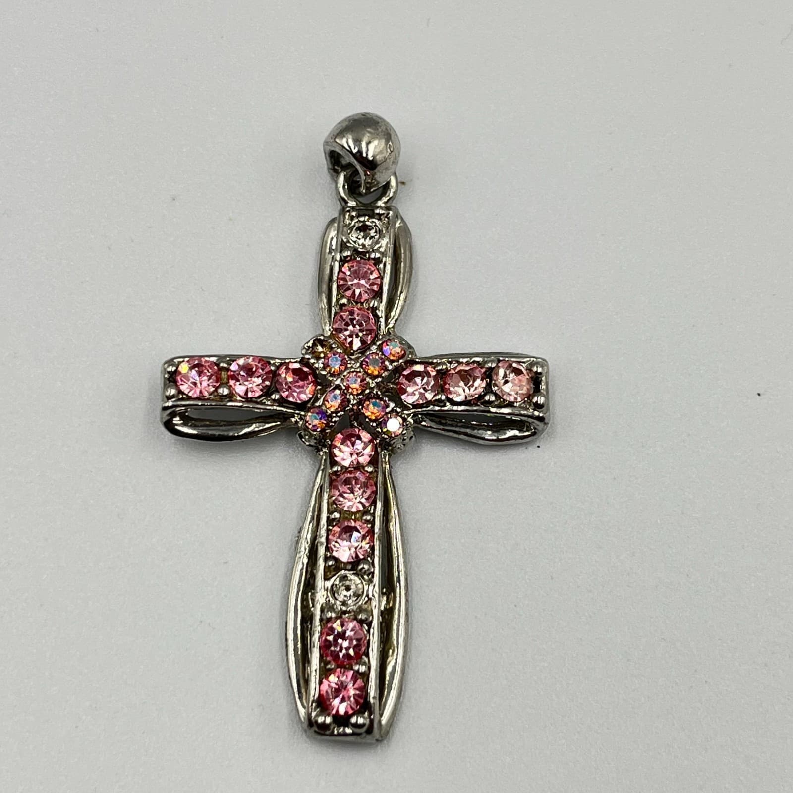 Vintage 5pc Jewelry Lot Pink Rhinestone Crystal Necklace Bracelet Cross Y2K Set - Thumbnail 9