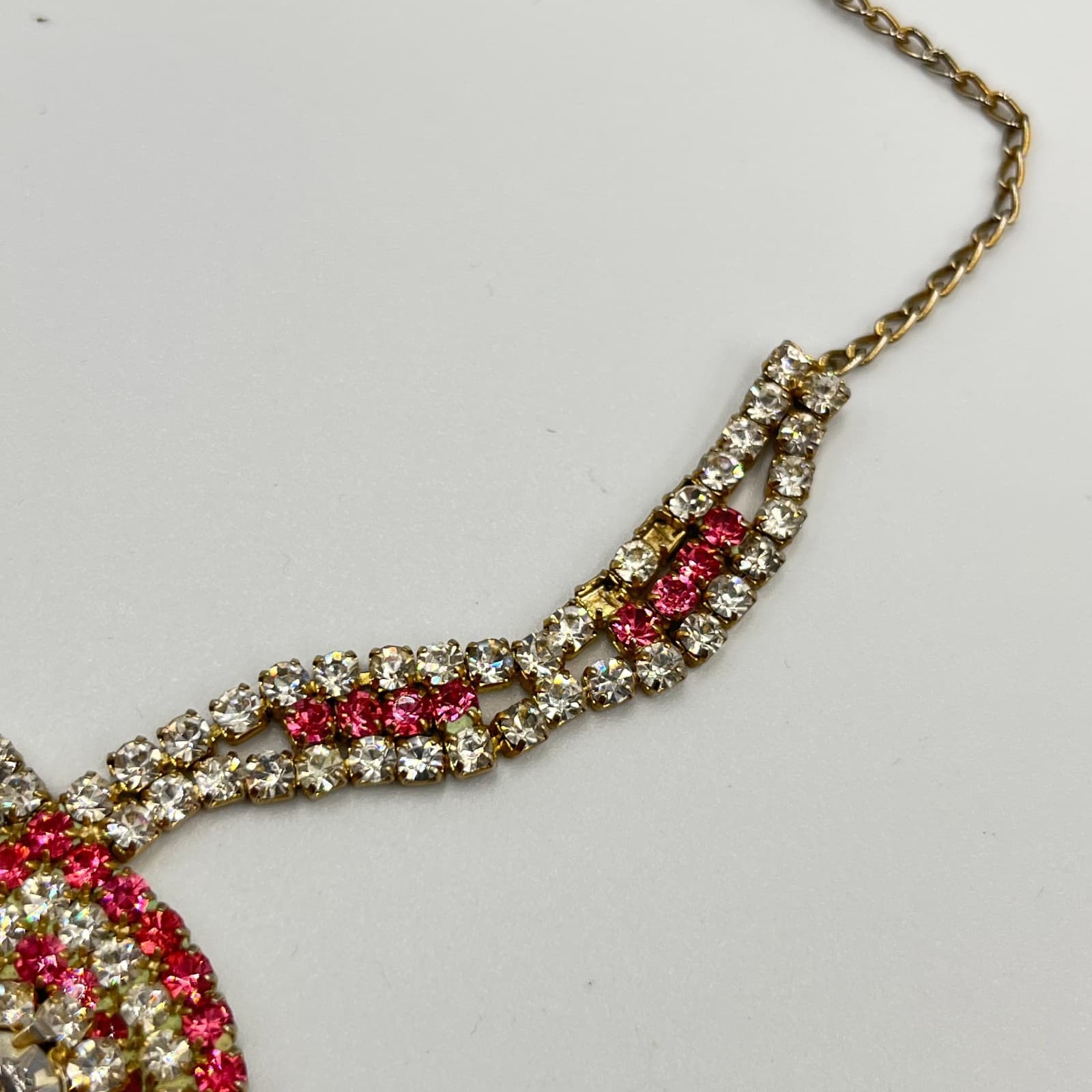 Vintage 5pc Jewelry Lot Pink Rhinestone Crystal Necklace Bracelet Cross Y2K Set - Thumbnail 14