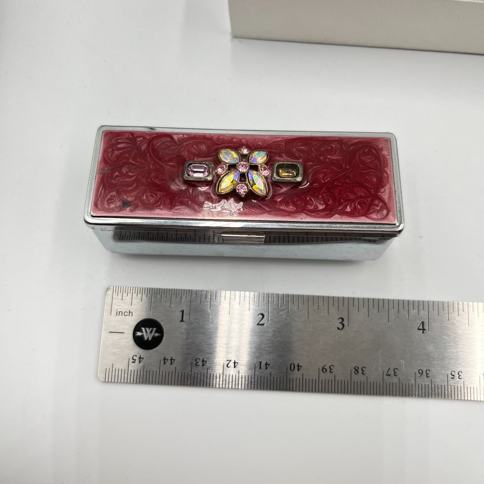 VTG Silver Filigree Rectangular Jewelry Box Retro Footed Trinket Case Red Velvet - Thumbnail 7