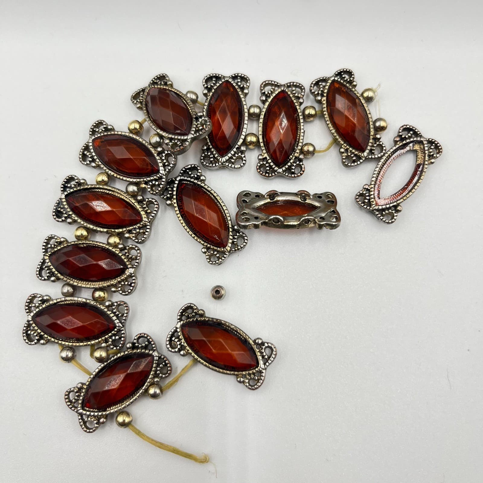 Vintage Statement Bracelet Set & Repair Lot Amber Pearl Crystal Filigree 5 Pcs - Thumbnail 2